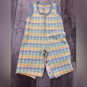 Vintage Health-Tex Romper One Piece Yellow Blue Checkered Overalls 9 Months